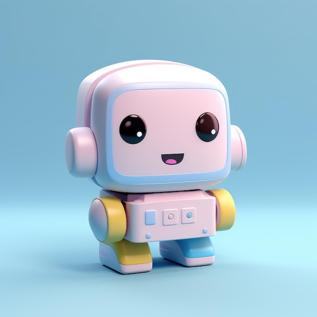 Pequeno robô isométrico fofo emoji iluminação suave cores pastéis suaves generativas ai
