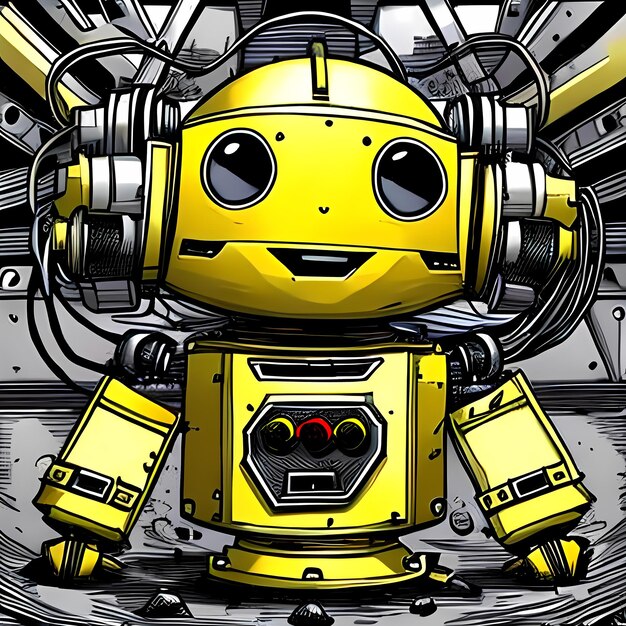 Pequeño robot amarillo sonriente