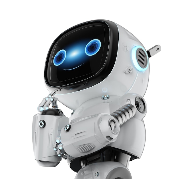 Un pequeño robot asistente piensa o analiza