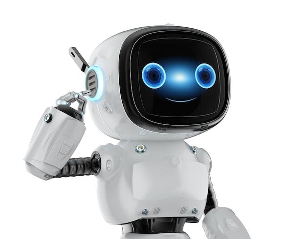 Un pequeño robot asistente piensa o analiza