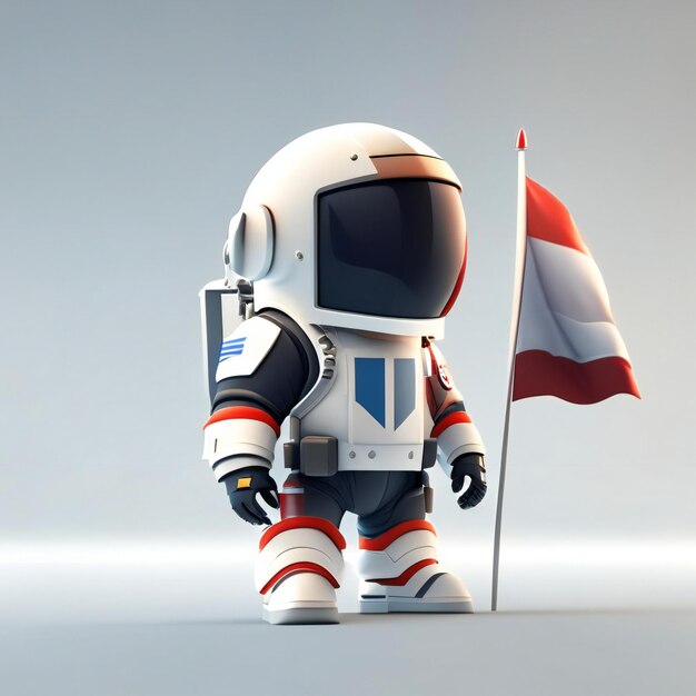 un pequeño robot con una bandera y una bandera