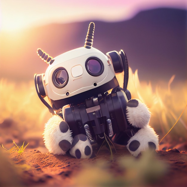 pequeño robot lindo en el mundo de fantasía