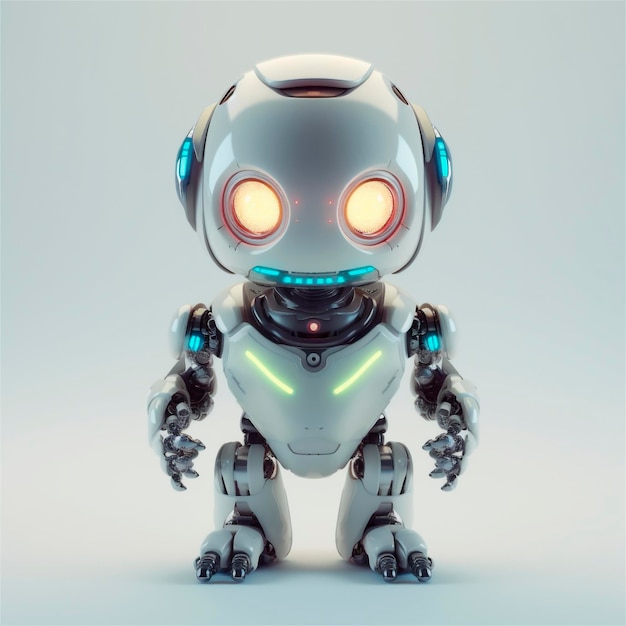 Pequeño robot lindo robot asistente virtual divertido aislado sobre fondo blanco 3d icono AI generado