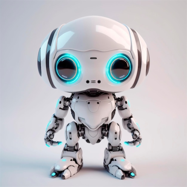 Pequeño robot lindo robot asistente virtual divertido aislado sobre fondo blanco 3d icono AI generado