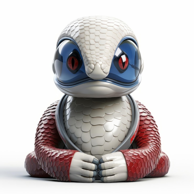Foto un pequeño robot con ojos rojos y azules una creación estilizada inspirada en la cobra