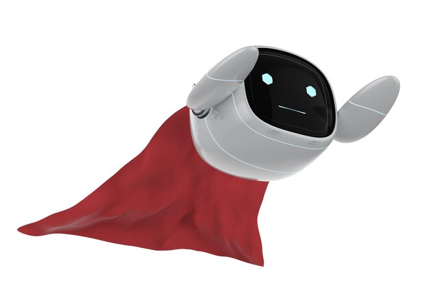 Pequeño robot superhéroe con capa roja