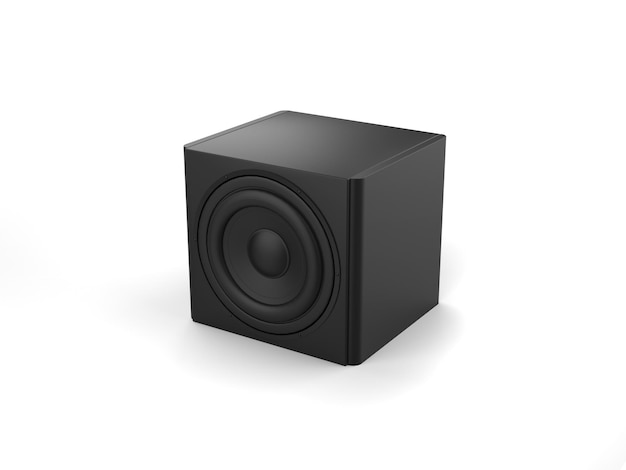 Pequeño subwoofer de cubo negro altavoz de música 3D Ilustración