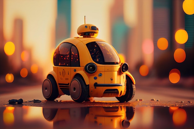 Pequeño taxi robot amarillo