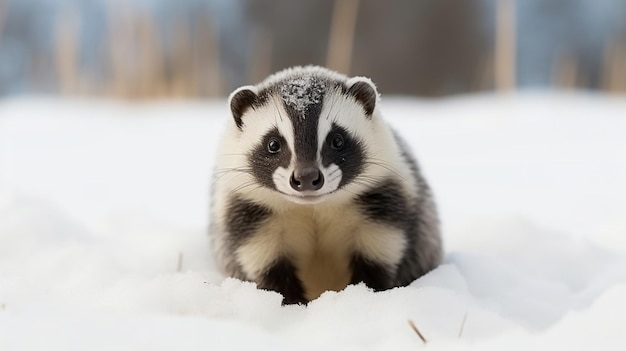 pequeno texugo americano fofo na neve IA generativa