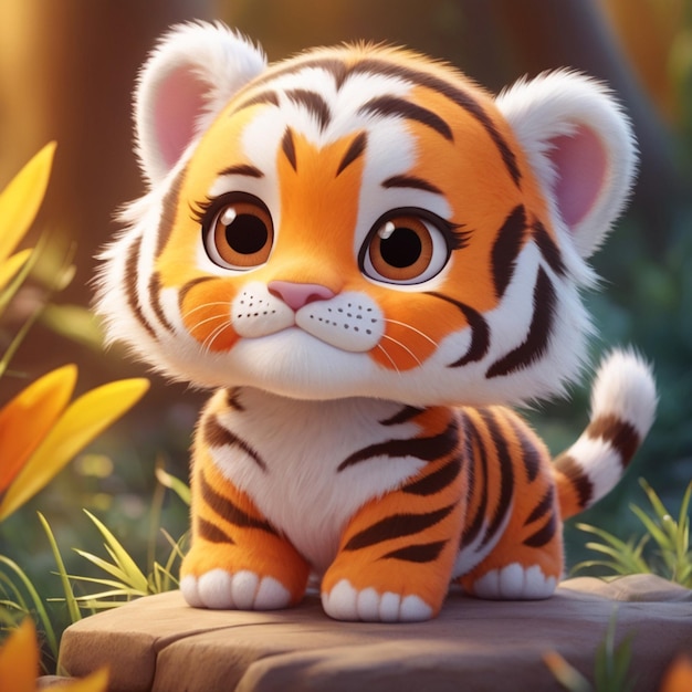 Un pequeño tigre lindo en 3D.