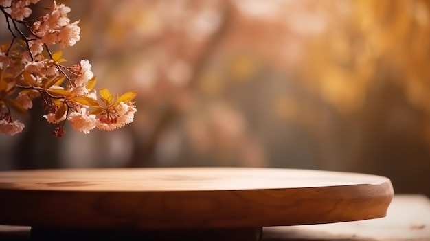 Un pequeño vaso de flores de cerezo se sienta sobre una mesa de madera.