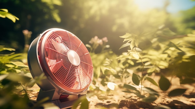 Pequeno ventilador em mesa de madeira