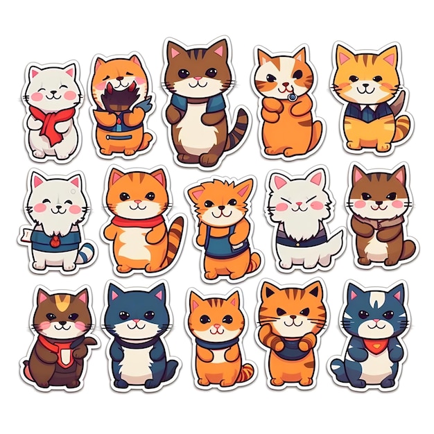pequenos adesivos de vinil de gatos engraçados ilustração vetorial bonita