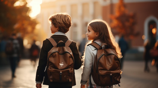 pequenos alunos com mochilas de volta à escola