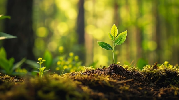 Pequenos brotos de plantas no subsolo da floresta