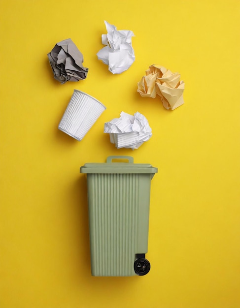 pequeños contenedores de basura hechos de materiales reciclados