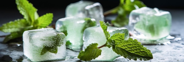 pequeños cubitos de hielo con menta