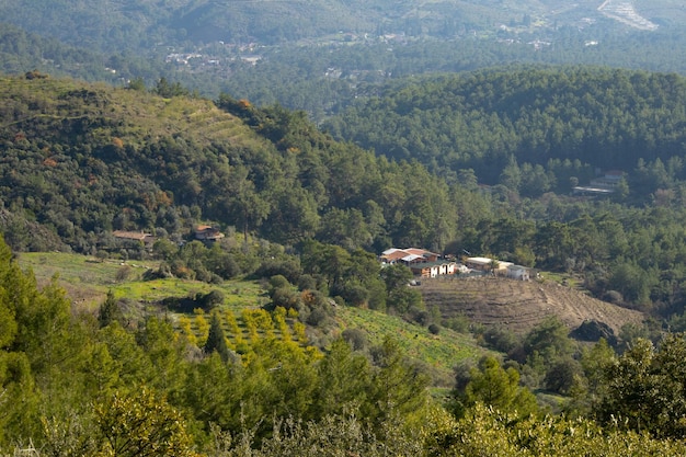 Pequeños edificios en las montañas.