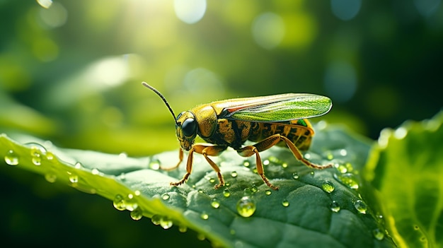 Pequeños escarabajos joya insectos hojas verdes fotografía de la naturaleza Imagen generada por Ai