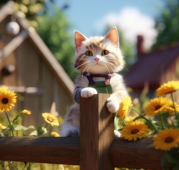 Foto pequenos gatinhos sentados em cercas de madeira