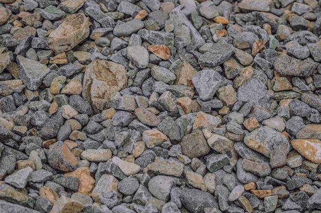 Pequeños y grandes guijarros redondos lisos mar piedras secas grava gris multicolor Composición abstracta Fondo texturizado Ideal para diseño de banner web