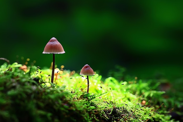 pequeños hongos no comestibles, hongos venenosos bosque fondo macro naturaleza salvaje