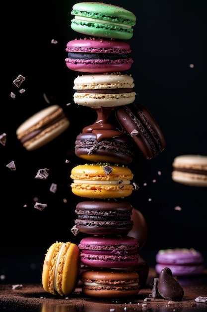 Pequeños pasteles franceses Dulces y coloridos pasteles franceses de Macarons