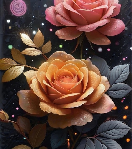 Pequenos pontos de néon de silhueta de flores de rosa coloridas e bonitas