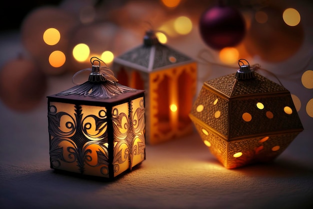 Pequenos presentes e decorações no fundo da imagem gerada pela tecnologia de luzes de Natal AI