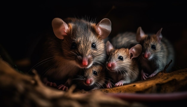 Pequenos roedores fofos em uma fileira ao ar livre gerados por IA