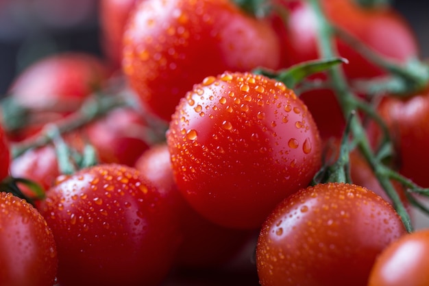 Pequenos tomates cereja vermelhos. Tomate cereja em um galho