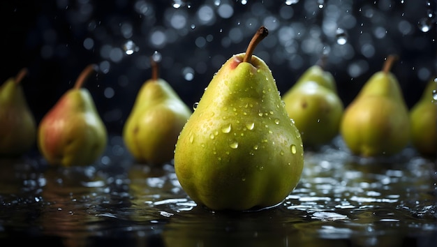 pêra com gotas de água