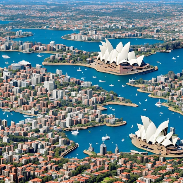 La Ópera de Sydney se encuentra en el puerto de Sydney.