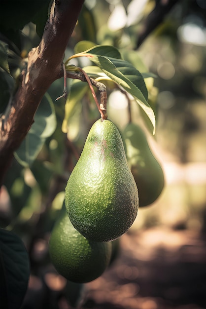 Foto una pera verde en un árbol