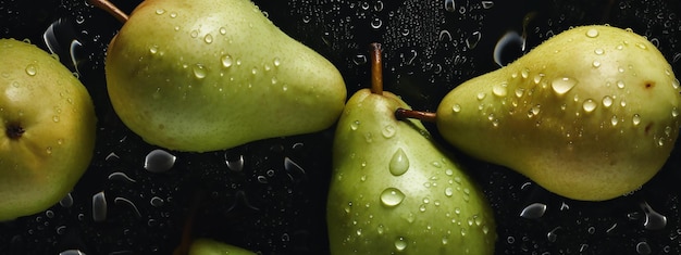 Foto una pera verde con gotas de agua