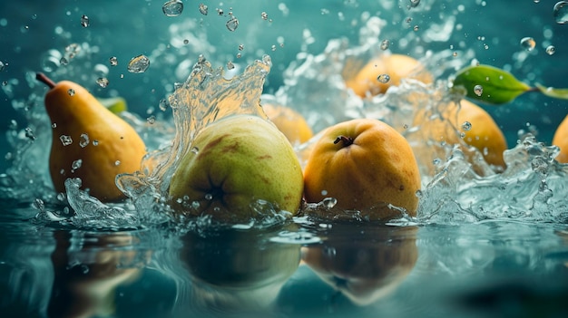 Peras frutas cayendo al agua IA generativa