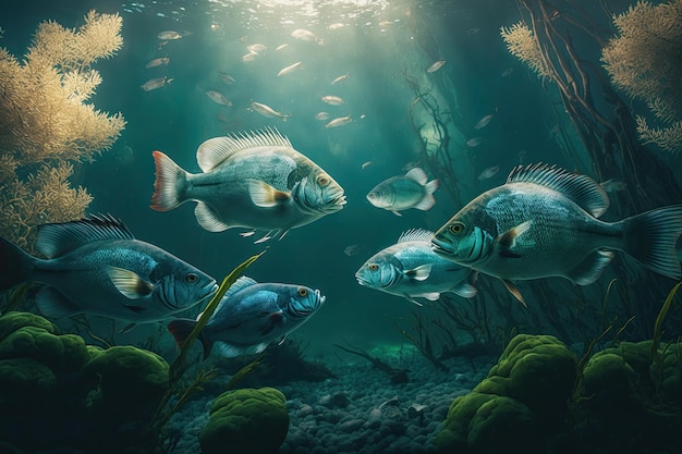 Perch Fish Underwater Lush Nature por IA generativa