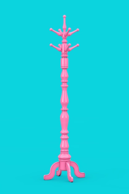 Perchero rosa de madera vintage en estilo duotono sobre un fondo azul. Representación 3D