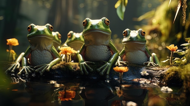 Pererecas de olhos vermelhos Sapo vermelho em um tronco na floresta tropical Fechar