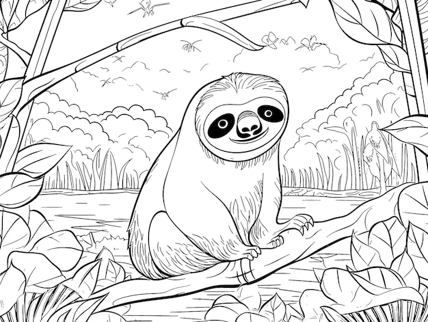 Perezoso para colorear libro página blanco y negro contorno zoo animales ilustración para niños