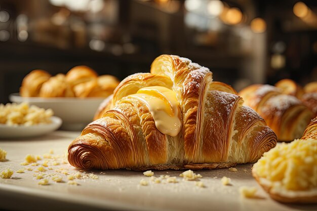 Perfección del croissant con mantequilla