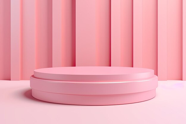 Perfección geométrica rosa que presenta un podio en colores pastel renderizado en 3D para celebraciones de ceremonias