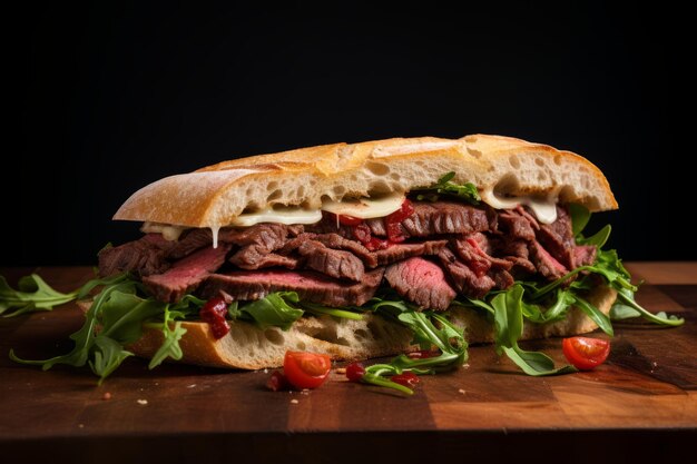 La perfección de la parrilla saboreando las delicias de un sándwich de carne fresca de una IA generativa en un grillado Cia