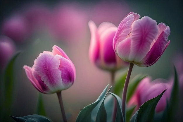 Perfección de pétalos de tulipán rosa creada con IA generativa