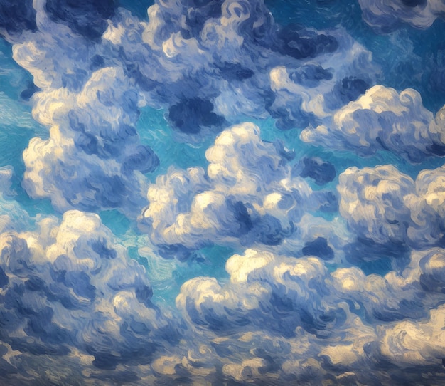 Perfecta y hermosa ilustración 3d del cielo con nubes esponjosas al estilo Van Gogh
