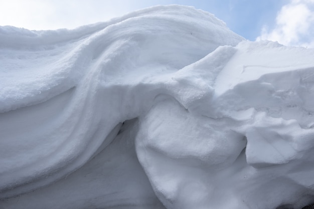 Perfecta textura abstracta de la nieve del invierno, montículos de nieve blanca congelada. Superficie ondulada de un ventisquero. Elemento de diseño de nieve remolino abstracto