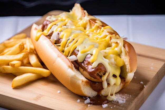 Perfecto perrito caliente con patatas y refresco generativo IA