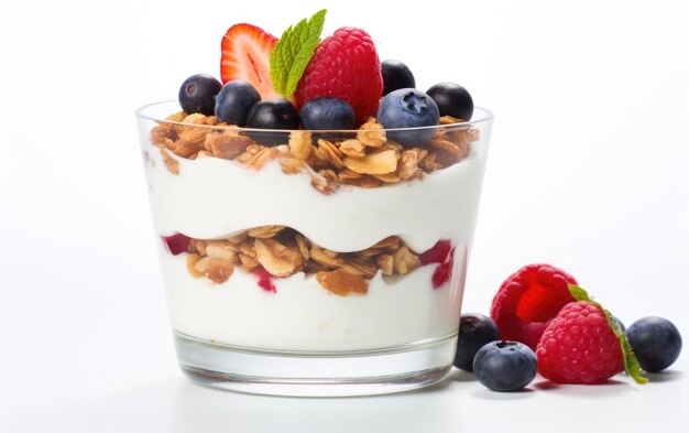 Perfecto de yogur de frutas sobre un fondo blanco