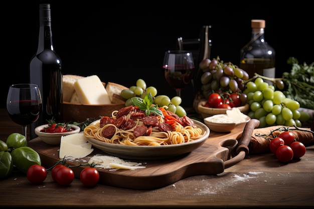 Perfeição de macarrão, um banquete italiano