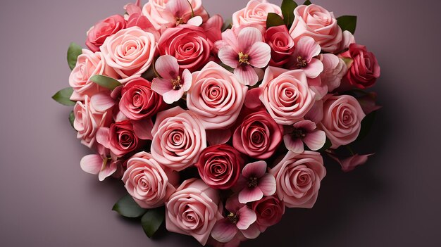 Perfeição de pétalas de buquê de rosas em formato de coração